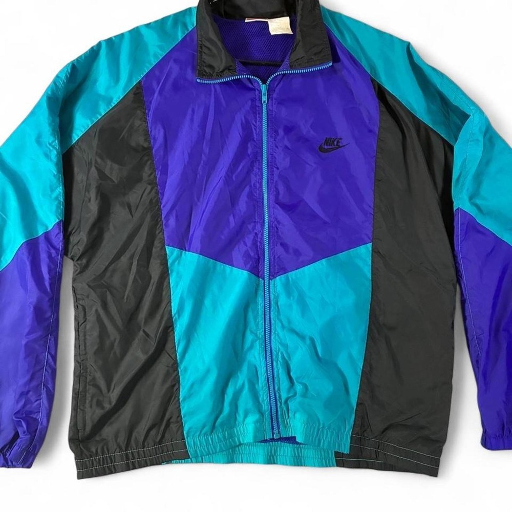 NWOT. VTG/1990s Nike purple and turquoise color block windbreaker jacket. Medium
